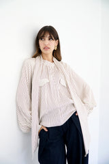 MARA - SHIRT WITH REMOVABLE SCARF - OFF WHITE & BURGUNDY