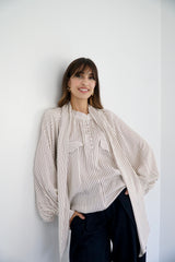 MARA - SHIRT WITH REMOVABLE SCARF - OFF WHITE & BURGUNDY