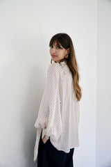 MARA - SHIRT WITH REMOVABLE SCARF - OFF WHITE & BURGUNDY