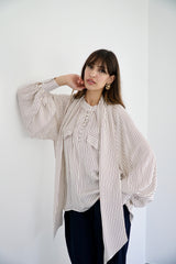 MARA - SHIRT WITH REMOVABLE SCARF - OFF WHITE & BURGUNDY