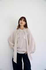 MARA - SHIRT WITH REMOVABLE SCARF - OFF WHITE & BURGUNDY
