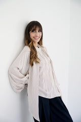 MARA - SHIRT WITH REMOVABLE SCARF - OFF WHITE & BURGUNDY