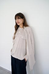 MARA - SHIRT WITH REMOVABLE SCARF - OFF WHITE & BURGUNDY