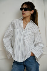 AYLA - Oversized shirt - White with blue stripes
