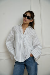AYLA - Oversized shirt - White with blue stripes