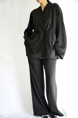 TARA - Tailored Matching Set - Black with White Stripes