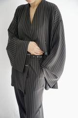 TARA - Tailored Matching Set - Black with White Stripes