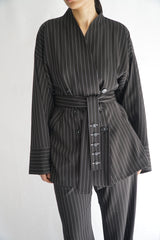 TARA - Tailored Matching Set - Black with White Stripes