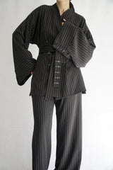 TARA - Tailored Matching Set - Black with White Stripes