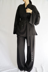 TARA - Tailored Matching Set - Black with White Stripes