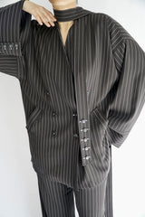 TARA - Tailored Matching Set - Black with White Stripes