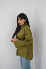 BLOOM - Oversized button down shirt (Olive green)