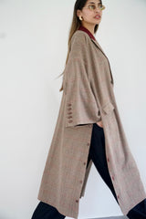 LAYAL - Long blazer coat - Beige & burgundy