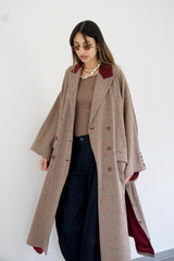 LAYAL - Long blazer coat - Beige & burgundy