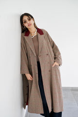 LAYAL - Long blazer coat - Beige & burgundy