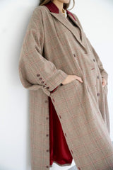 LAYAL - Long blazer coat - Beige & burgundy