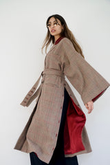 LAYAL - Long blazer coat - Beige & burgundy