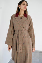 LAYAL - Long blazer coat - Beige & burgundy