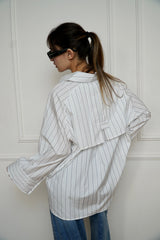 AYLA - Oversized shirt - White with blue stripes - Modestories