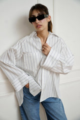 AYLA - Oversized shirt - White with blue stripes - Modestories