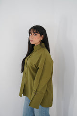 BLOOM - Oversized button down shirt (Olive green) - Modestories