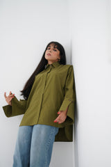 BLOOM - Oversized button down shirt (Olive green) - Modestories
