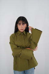 BLOOM - Oversized button down shirt (Olive green) - Modestories
