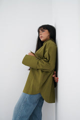 BLOOM - Oversized button down shirt (Olive green) - Modestories