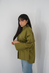 BLOOM - Oversized button down shirt (Olive green) - Modestories