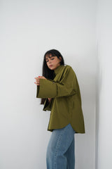 BLOOM - Oversized button down shirt (Olive green) - Modestories