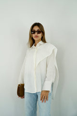 DARIA - Oversized shirt with removable scarf - White - Modestories