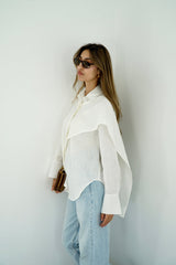 DARIA - Oversized shirt with removable scarf - White - Modestories