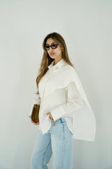 DARIA - Oversized shirt with removable scarf - White - Modestories