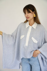JOURI - CAPE CUT SHIRT - WHITE & BLUE - Modestories