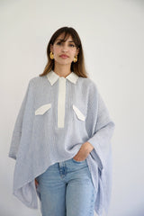 JOURI - CAPE CUT SHIRT - WHITE & BLUE - Modestories