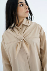 LAMAR - Oversized shirt with removable scarf - Beige - Modestories