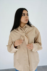 LAMAR - Oversized shirt with removable scarf - Beige - Modestories