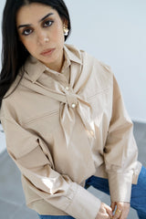LAMAR - Oversized shirt with removable scarf - Beige - Modestories