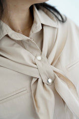 LAMAR - Oversized shirt with removable scarf - Beige - Modestories