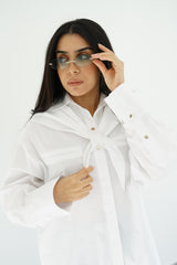 LAMAR - Oversized shirt with removable scarf - White - Modestories