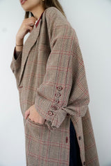 LAYAL - Long blazer coat - Beige & burgundy - Modestories
