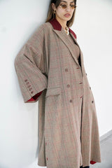 LAYAL - Long blazer coat - Beige & burgundy - Modestories