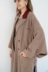 LAYAL - Long blazer coat - Beige & burgundy - Modestories