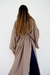 LAYAL - Long blazer coat - Beige & burgundy - Modestories