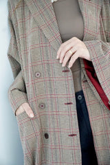 LAYAL - Long blazer coat - Beige & burgundy - Modestories