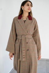 LAYAL - Long blazer coat - Beige & burgundy - Modestories