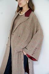 LAYAL - Long blazer coat - Beige & burgundy - Modestories