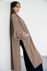 LAYAL - Long blazer coat - Beige & burgundy - Modestories