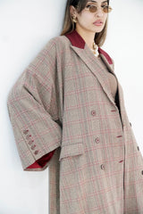 LAYAL - Long blazer coat - Beige & burgundy - Modestories