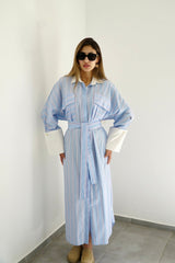 LUMA - Oversized Shirt dress - Blue - Modestories